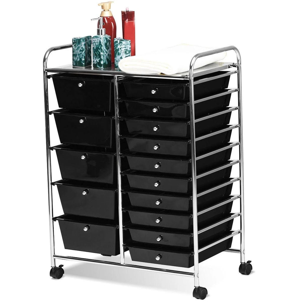 Black 15 Drawer Rolling Storage Cart S3973