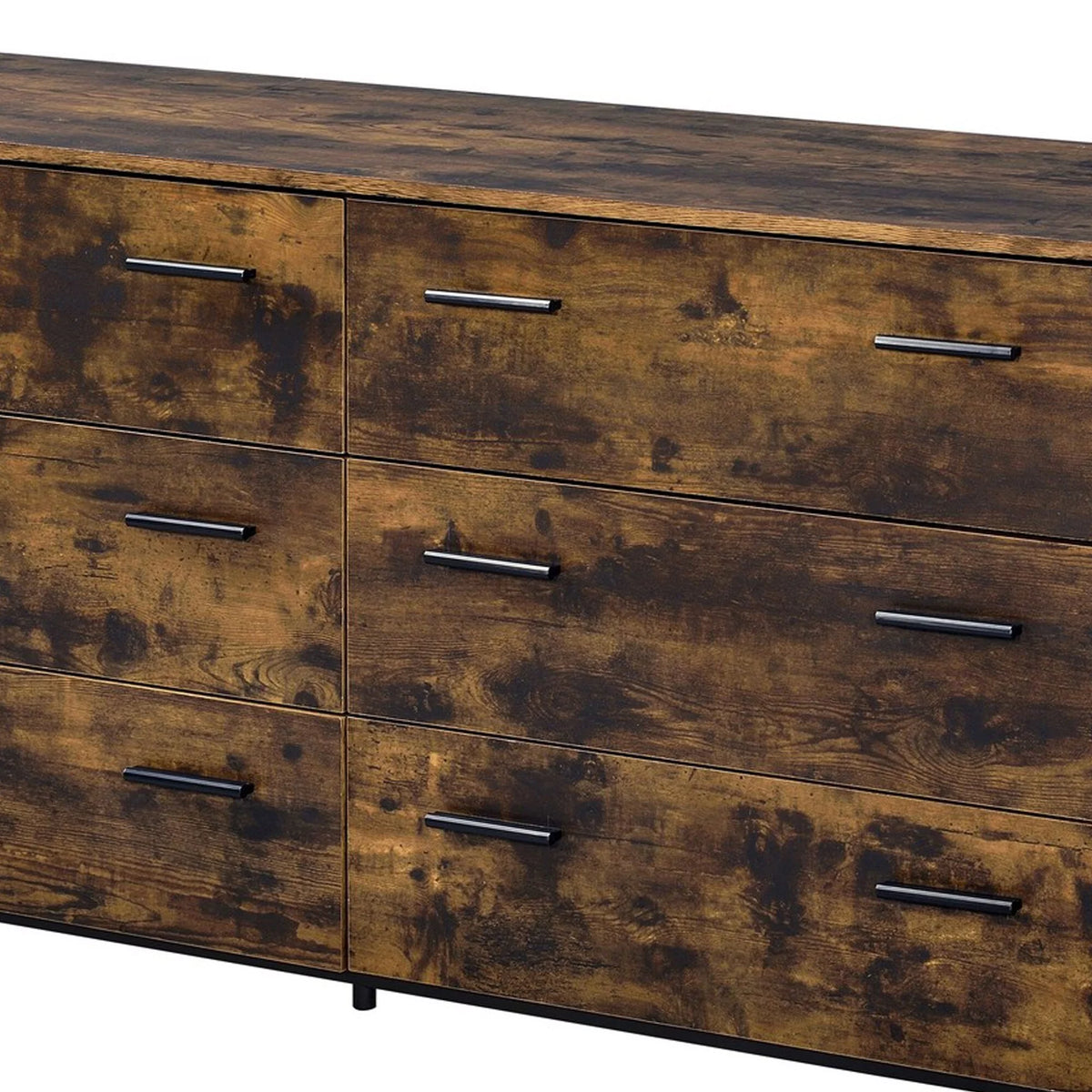 59 Inch Rustic Wood Dresser 6 Drawers Brown and Black Z143