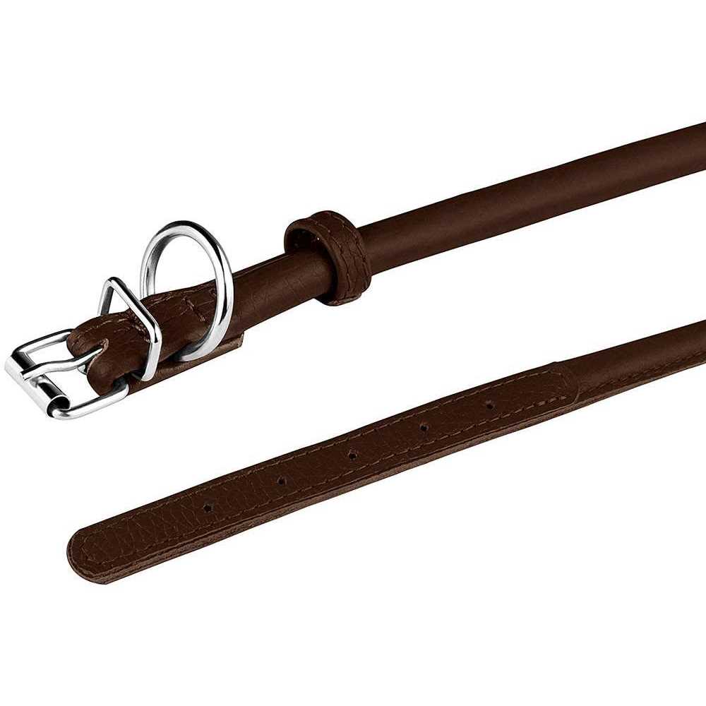Rolled Leather Dog Collar with QR ID Dog Tag Y422