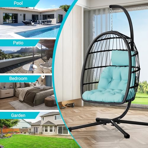 Egg Chair with Stand Rattan Wicker Hanging Swing Hammock Chair 350LBS Capacity X9995