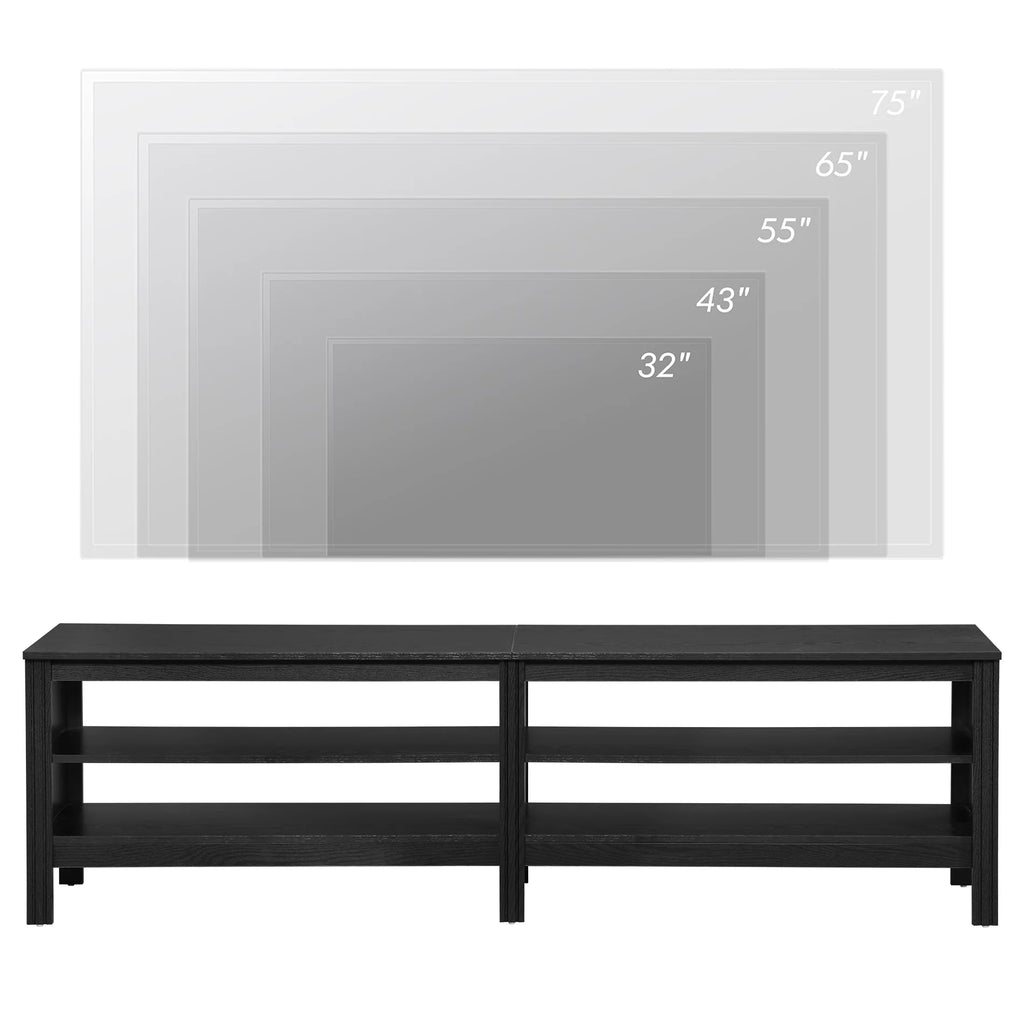 Black 70 inch Wood TV Stand with 4 Storages W9363