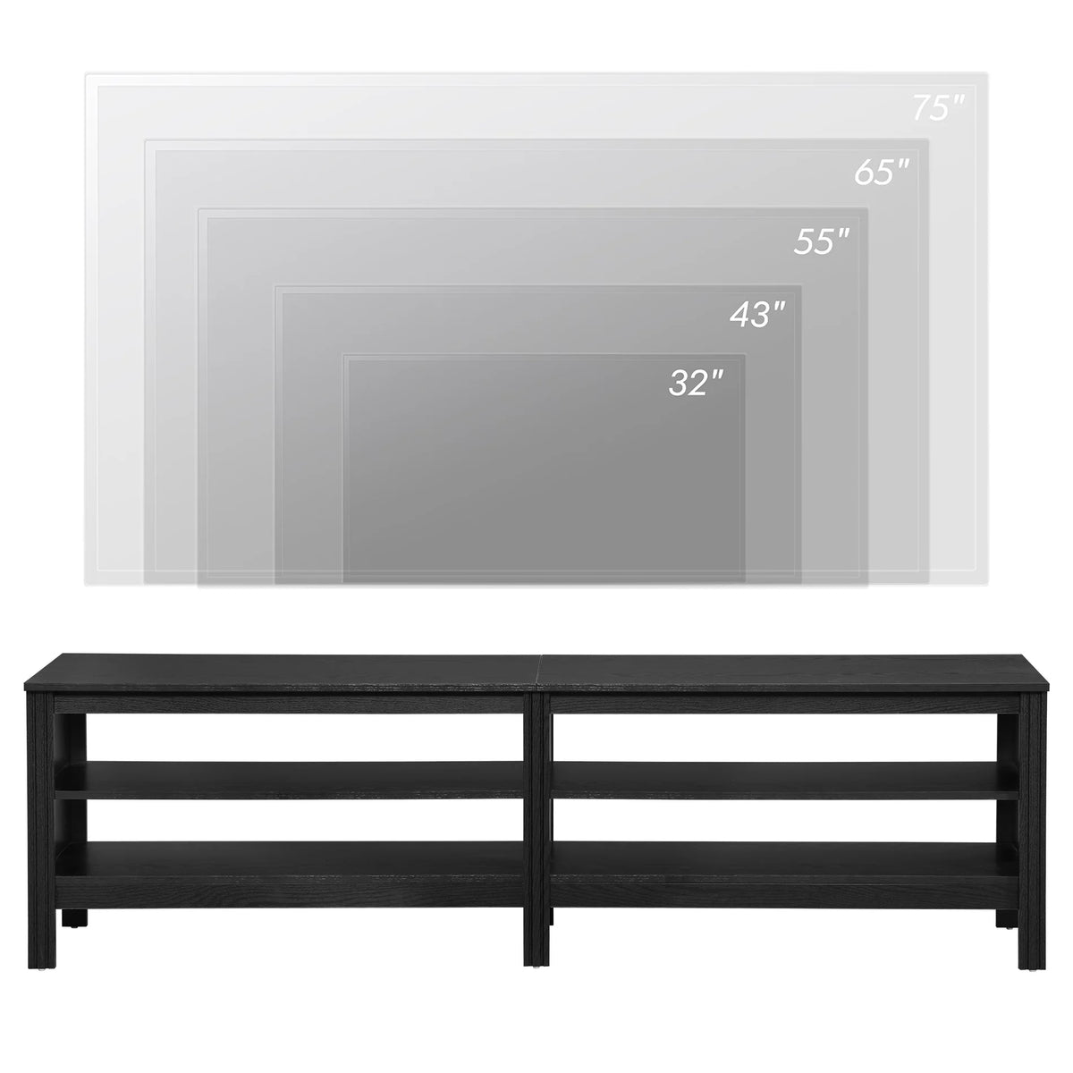 Black 70 inch Wood TV Stand with 4 Storages W9363