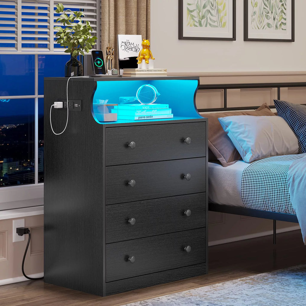 Black 4 Drawer Dresser with LED Lights and Charging Station V805619