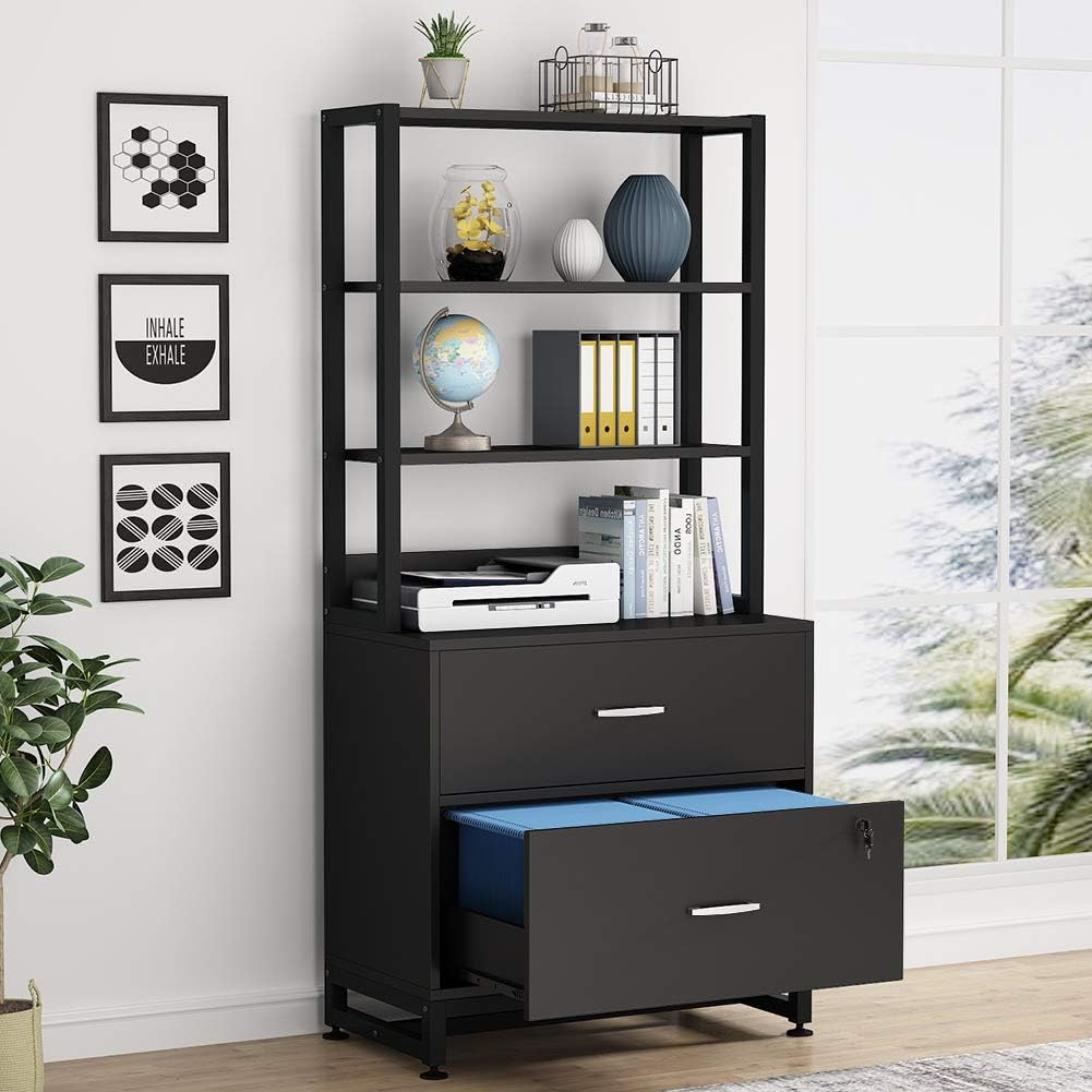 2 Drawer Vertical File Cabinet with Lock & Bookshelf K1864