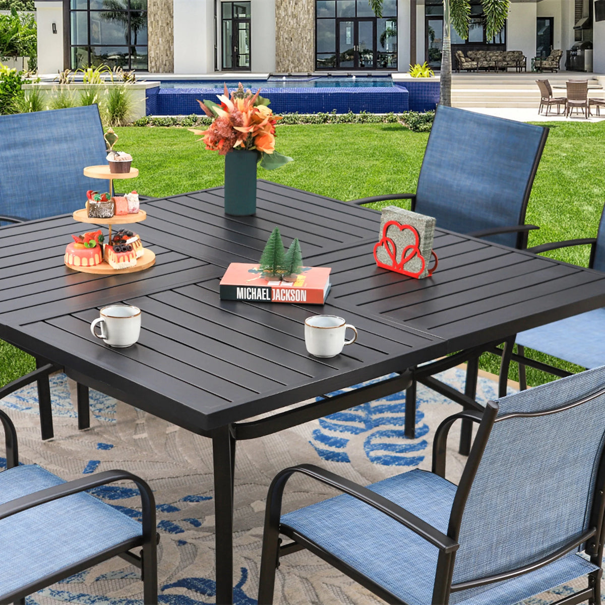 9-Piece Outdoor Patio Dining Set with Steel Table & Textilene Chairs S85773