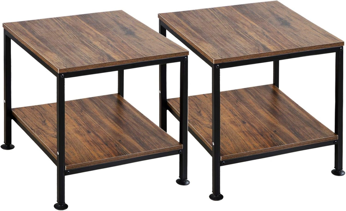 20 Inch 2 Tiers Square End Table Set of 2 U632