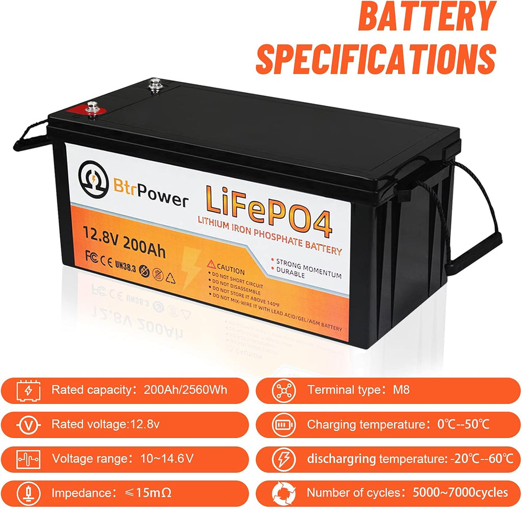 2 Pack 12V 200Ah LiFePO4 Deep Cycle Rechargeable Battery Pack I87395