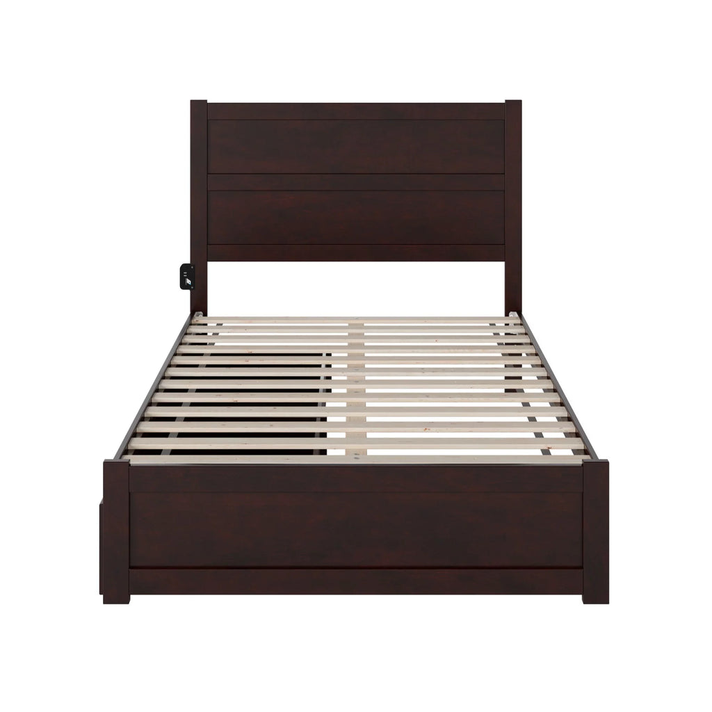 Solid Wood Bed with Footboard and 2 Drawers I337