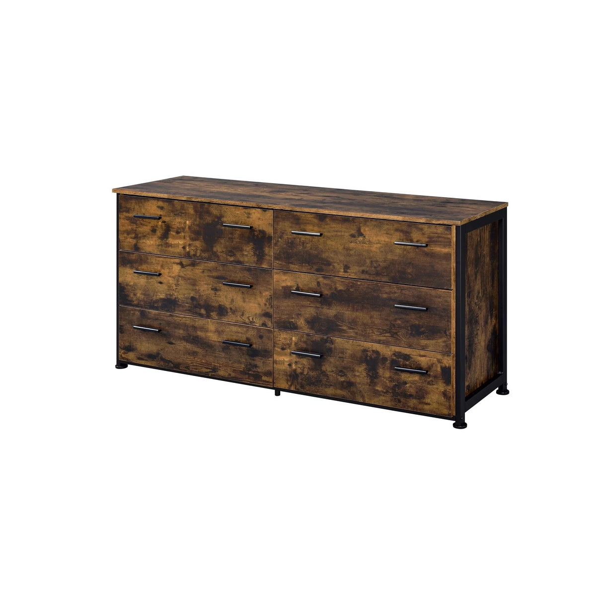 59 Inch Rustic Wood Dresser 6 Drawers Brown and Black Z143
