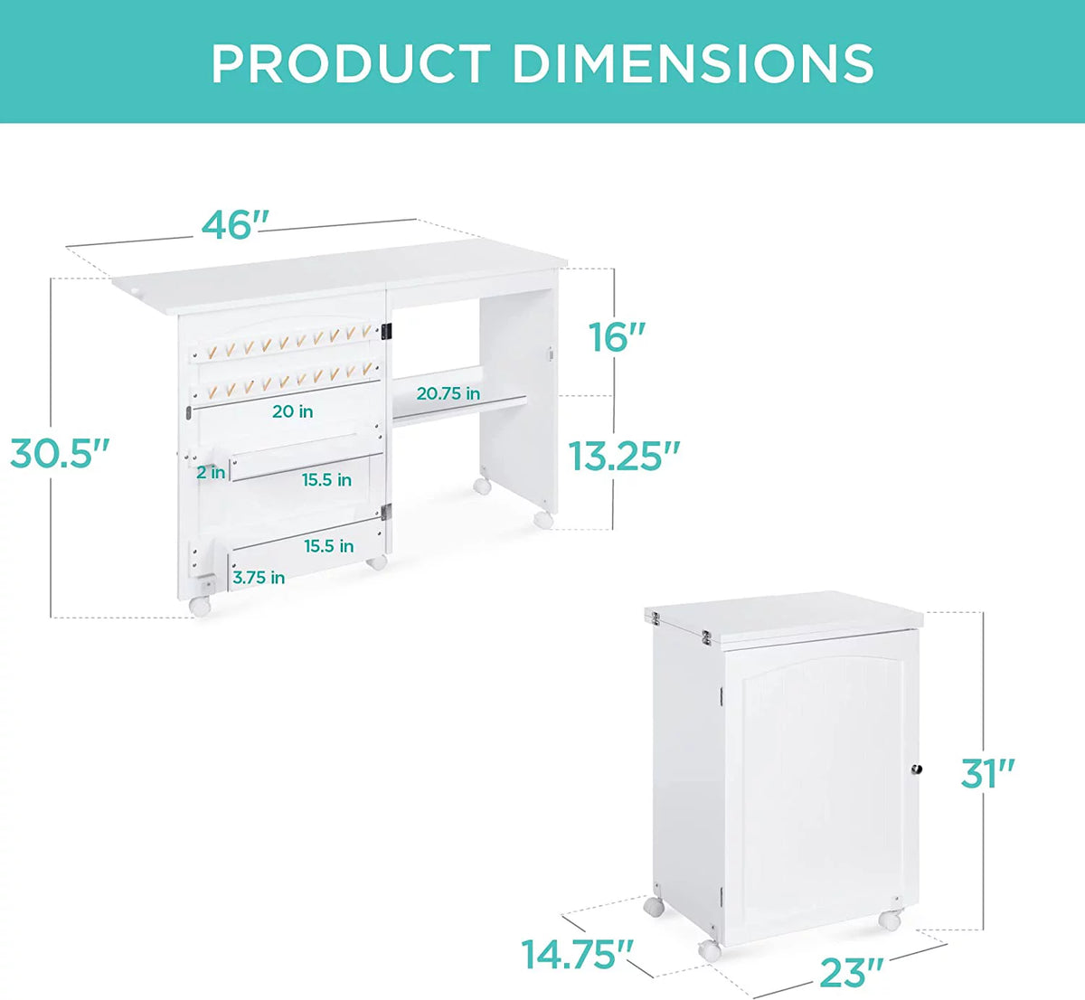 Folding Sewing Table White Y3871