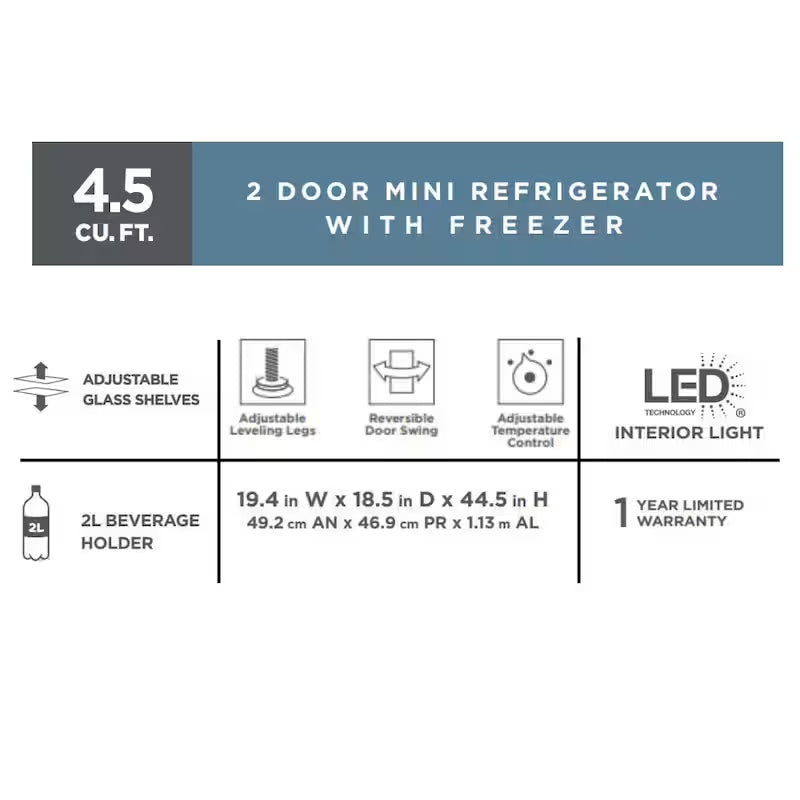 4.5 cu. ft. 2-Door Mini Refrigerator with Freezer L18503