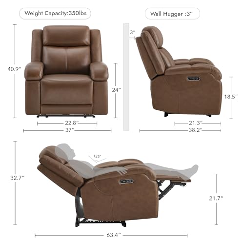 Genuine Leather Power Recliner Chair with Power Headrest T623