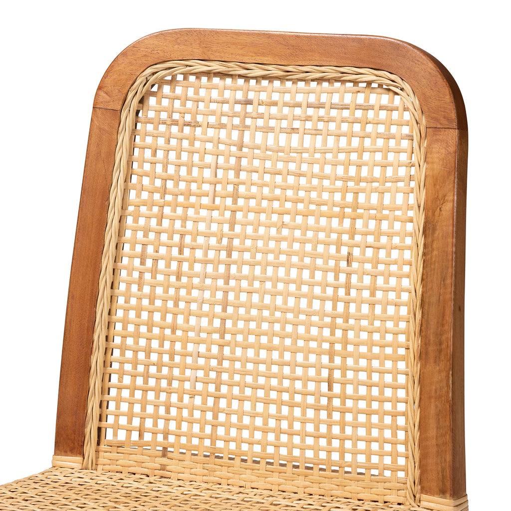 Walnut Brown Wood and Natural Rattan 2-Piece Dining Chair Set C18583
