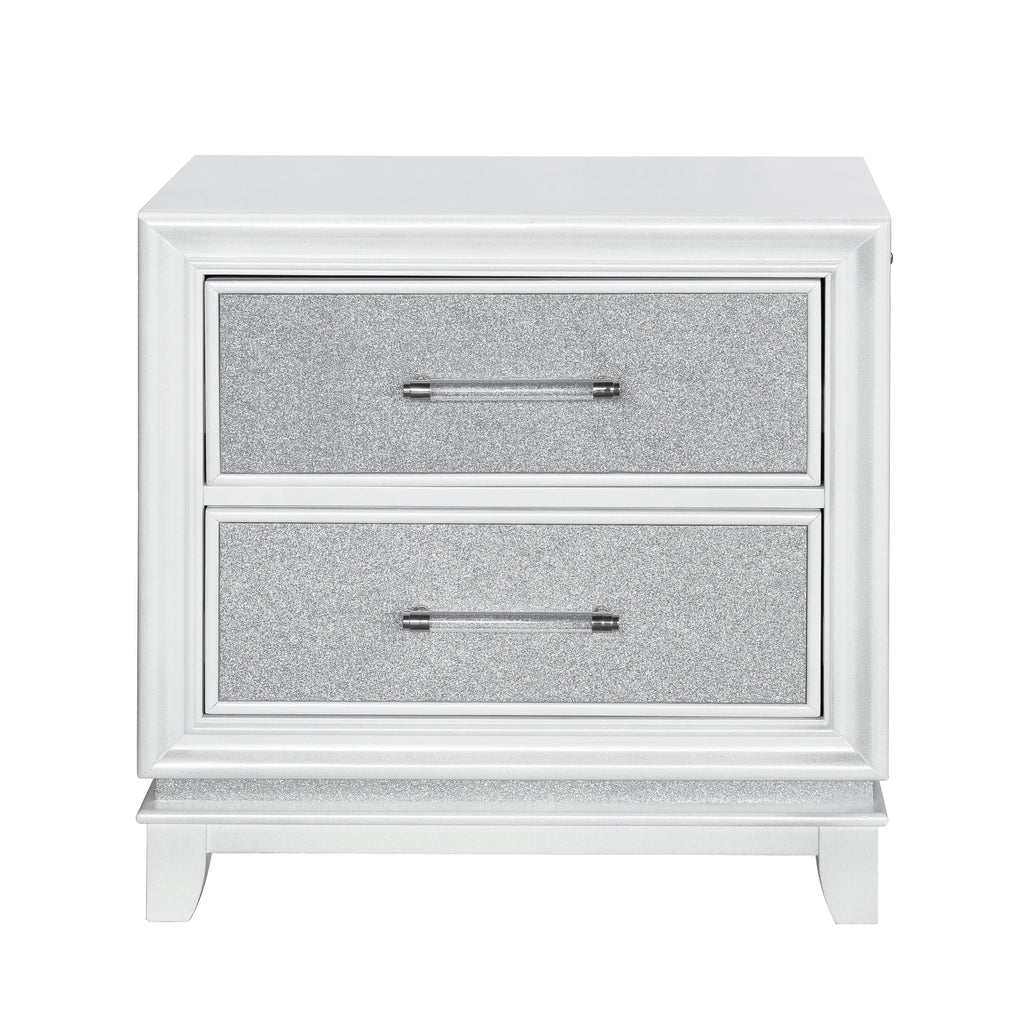 King 5-Piece Bedroom Set with LED Lights, Tufted Bed, Dresser, Mirror, and 2 Nightstands in Pearlized White M65742