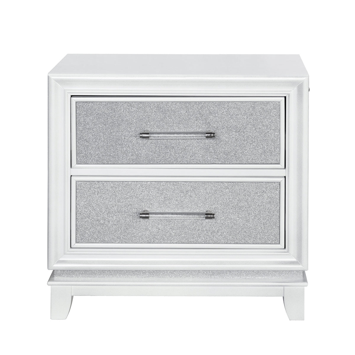 King 5-Piece Bedroom Set with LED Lights, Tufted Bed, Dresser, Mirror, and 2 Nightstands in Pearlized White M65742