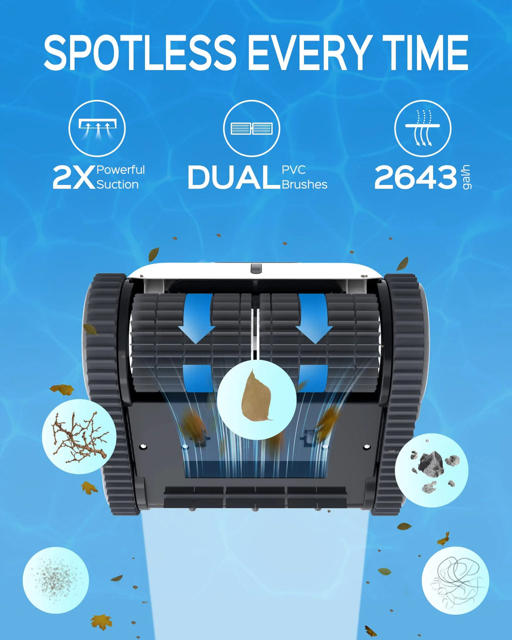 Cordless Robotic Pool Cleaner with Wall Climbing T530755