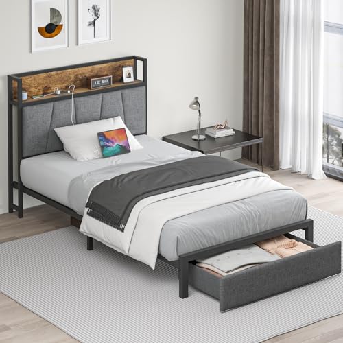 Twin Size Storage Platform Bed Frame with Headboard B83199