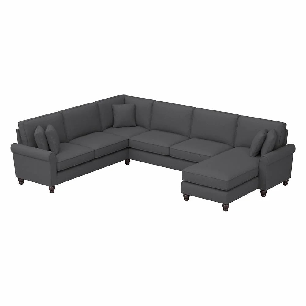 Charcoal Gray Herringbone U Shaped Couch with Chaise X6552