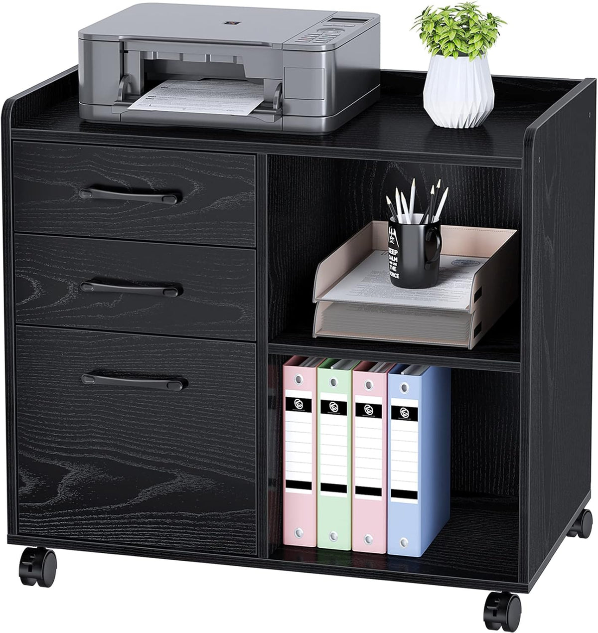 3-Drawer Black File Cabinet with Wheels K372957