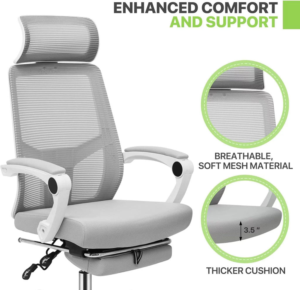 Grey Ergonomic High Back Mesh Office Chair with Footrest X5687