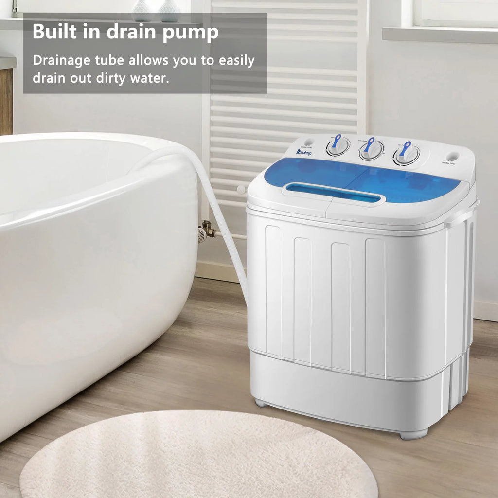 Portable 15lbs Mini Twin Tub Compact Laundry Washer, Blue J6836