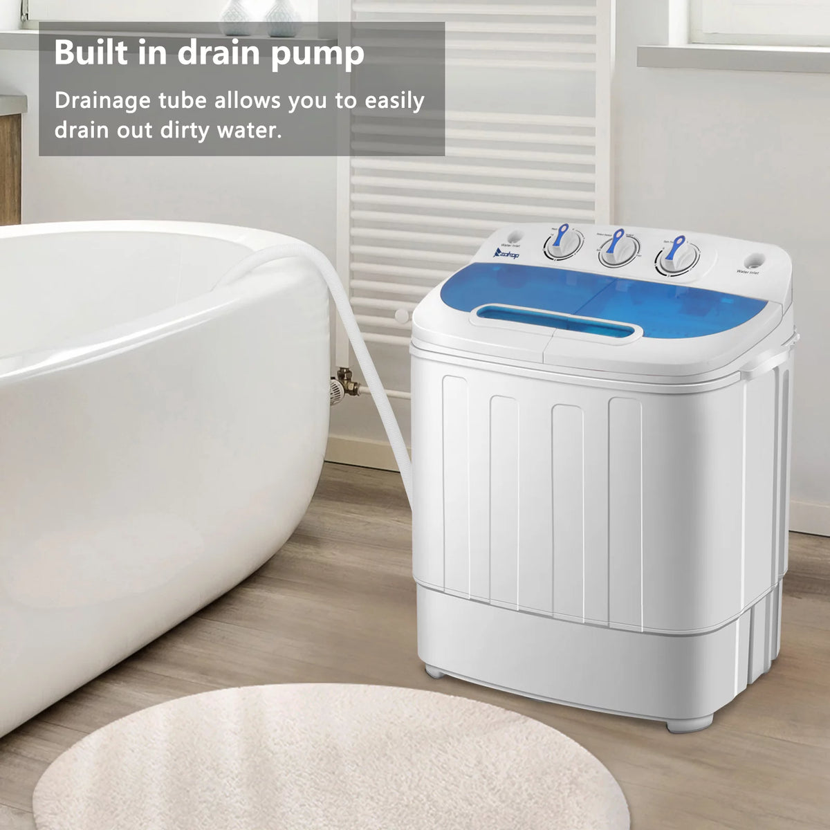 Portable 15lbs Mini Twin Tub Compact Laundry Washer, Blue J6836