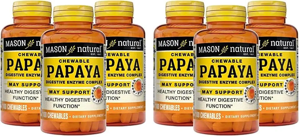 Papaya Digestive Enzyme Complex Peach Flavor 100 Chewables Pack of 6 Y44484
