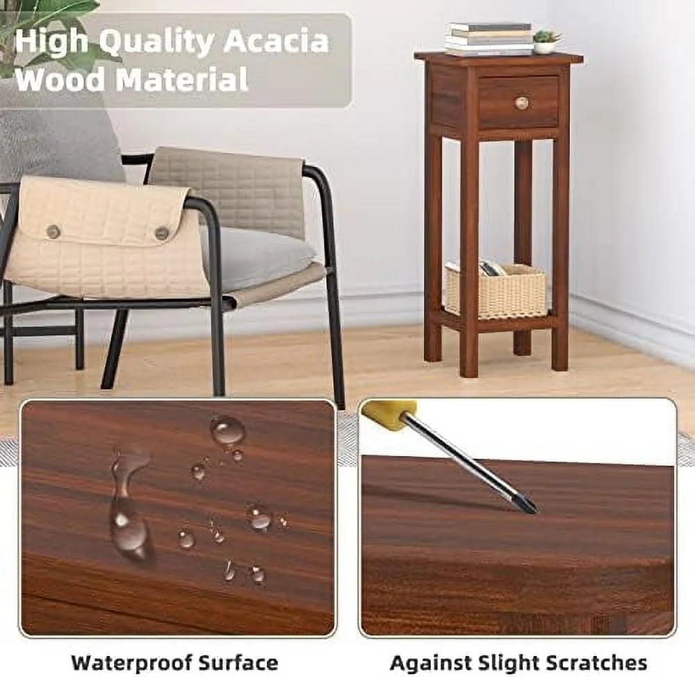 31 Inch Grey Acacia Wood End Table with Drawer K6980