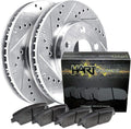 Front Silver Drilled Slotted Ceramic Brake Rotors and Pads V6318
