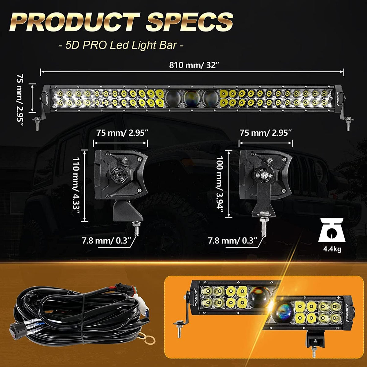 32 Inch LED Bar Light Flood Spot Combo Waterproof W999
