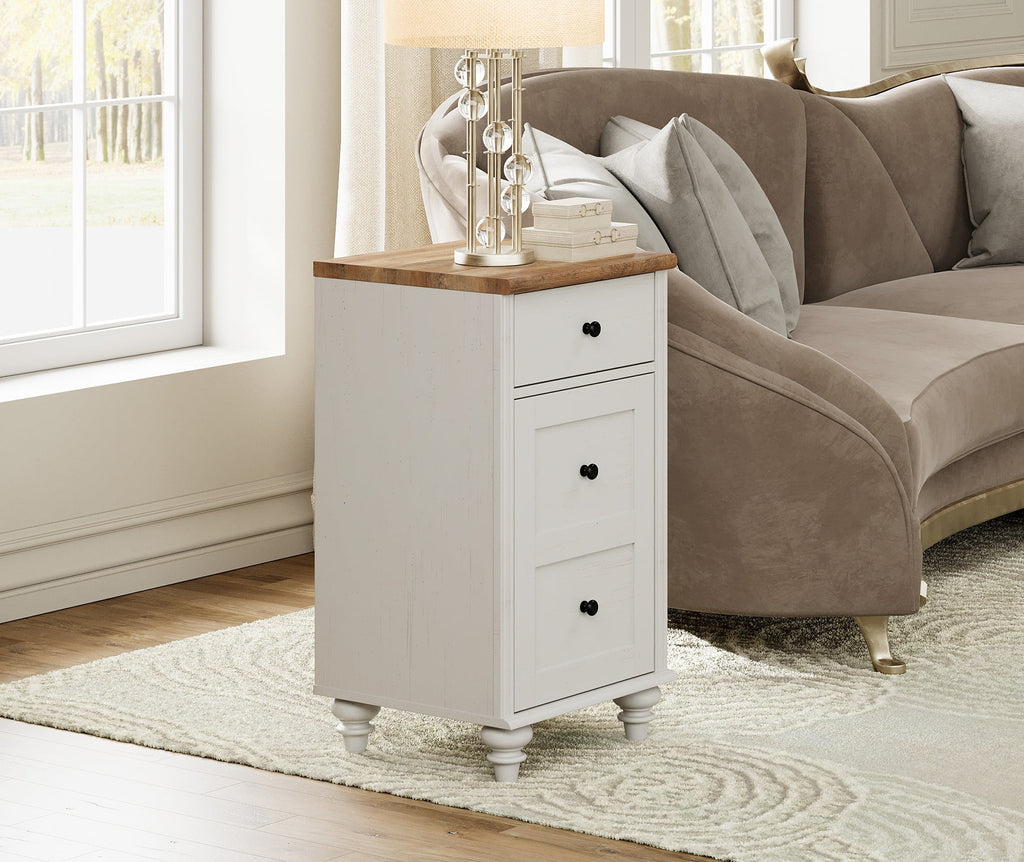 White and Oak 2 Drawer Nightstand with Open Shelf T157301