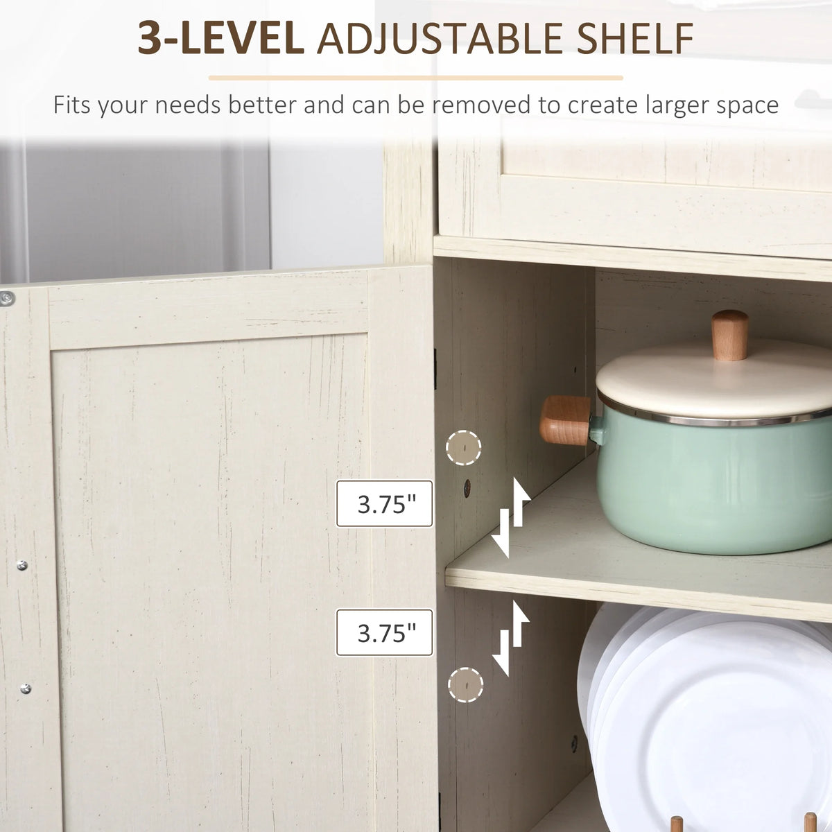 White Wooden Sideboard Buffet Cabinet with Drawer and Adjustable Shelf Y9168