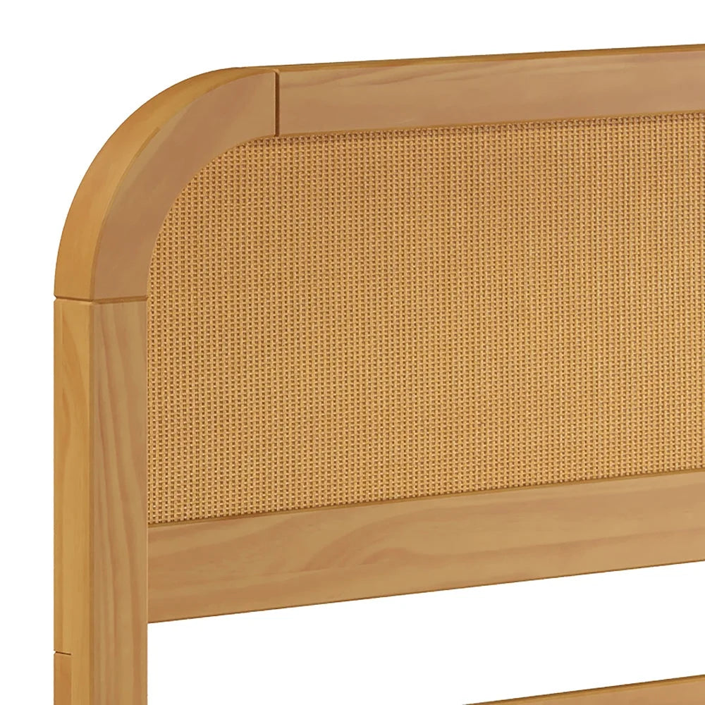 Rattan Kids Twin Bed Frame with Headboard Solid Pine Wood Natural X5210