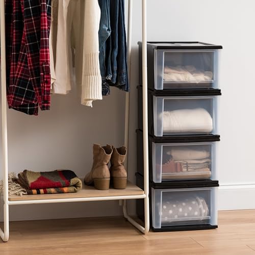 6 Qt. Plastic 4-Pack Stackable Drawer Storage Organizer, Black T3523