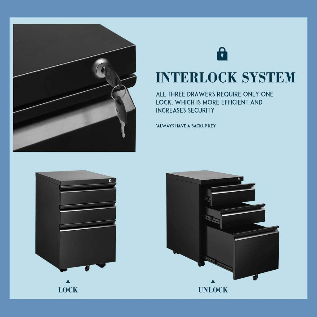 Metal 3 Drawer Mobile Cabinet with Locker L297592