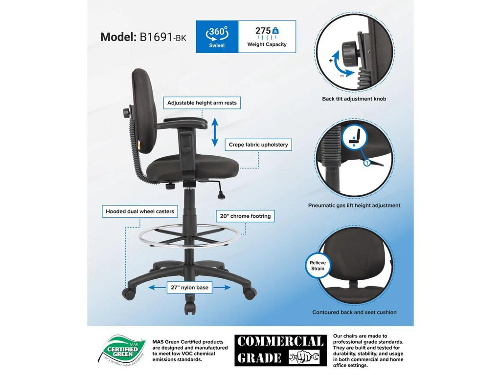 Task Chair Stool with Adjustable Arms I808