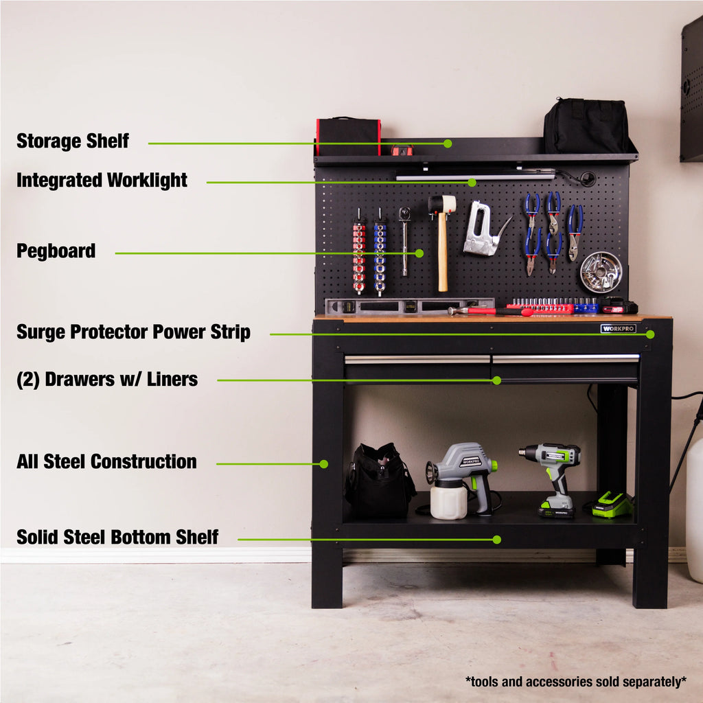 45-in Steel Multipurpose Workbench with LED Light & Power Strip I175