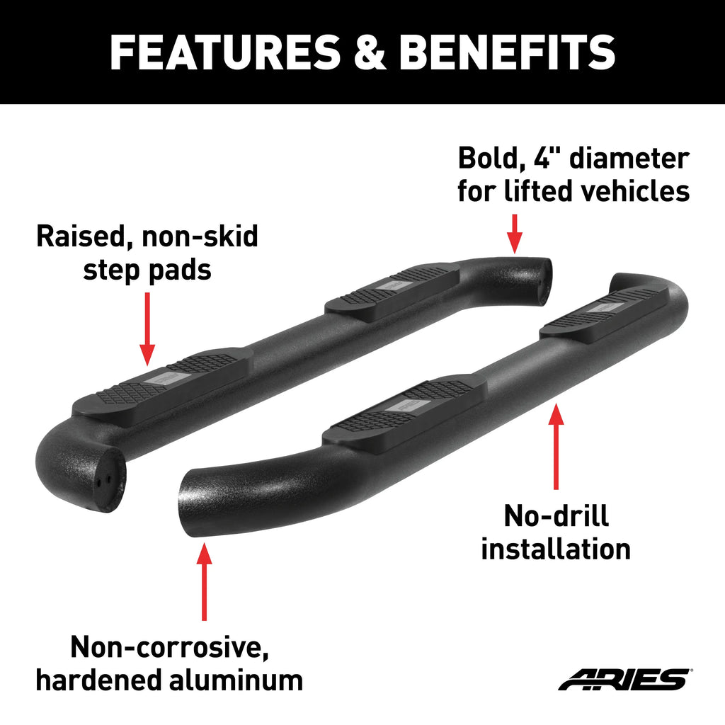 Black 4-Inch Round Aluminum Nerf Bars V67166