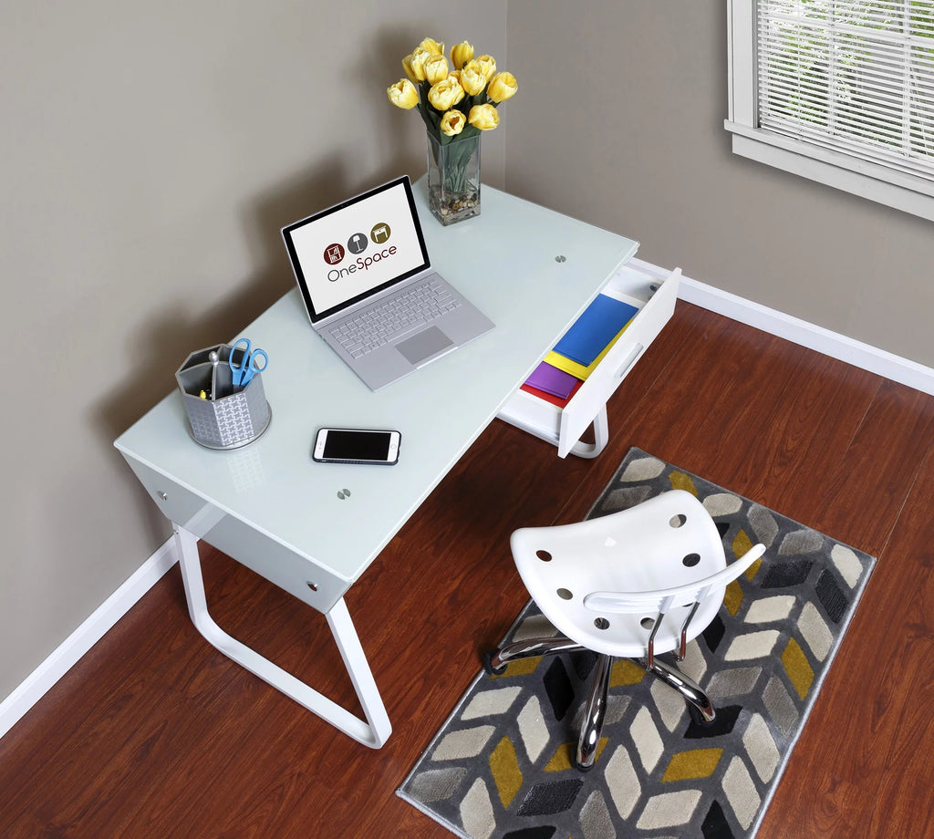 Glass Computer Desk with Drawers W406036