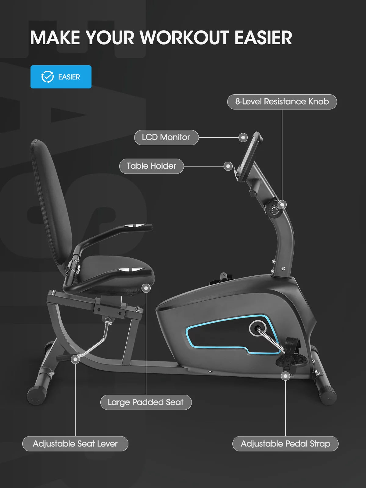 Recumbent Exercise Bike with Pulse Monitor V48172