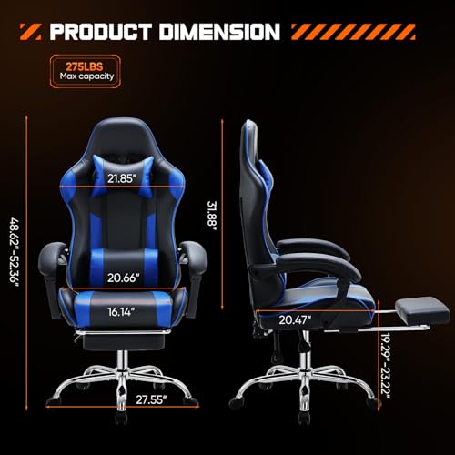 Blue PU Leather Recliner Gaming Chair with Footrest G413