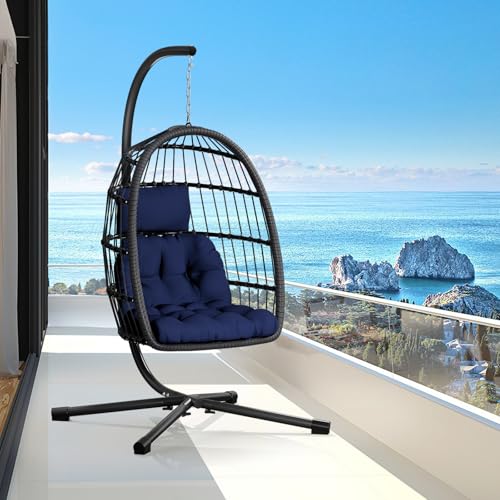 Egg Chair with Stand Rattan Wicker Hanging Swing Hammock Chair 350LBS Capacity X9995