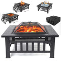 32 Square Iron Wood Burning Fire Pit with BBQ Net Y431