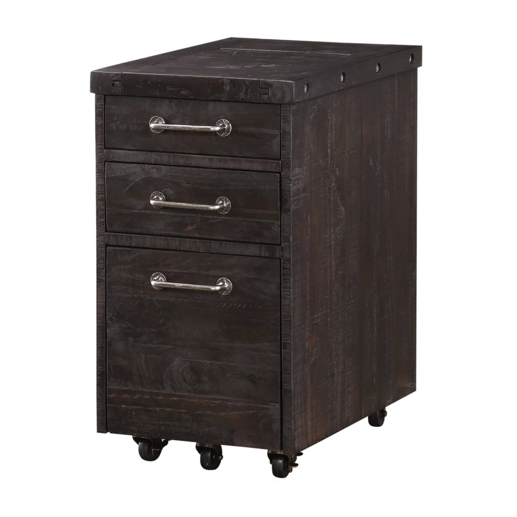 Cafe Brown Solid Pine Wood File Cabinet with Rolling Casters S821
