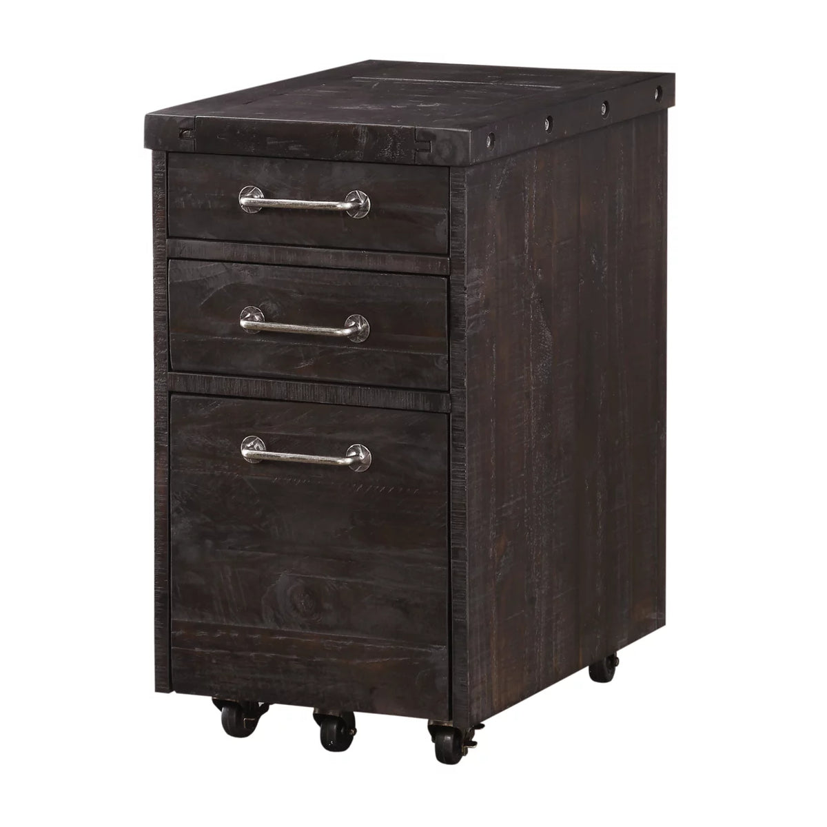 Cafe Brown Solid Pine Wood File Cabinet with Rolling Casters S821