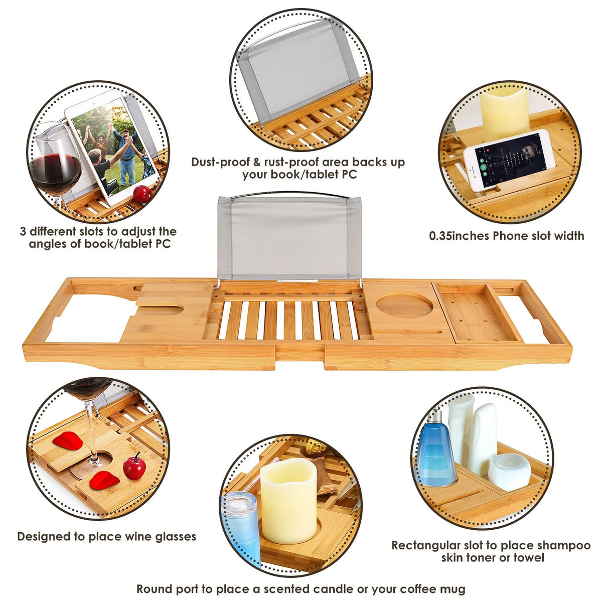 Bamboo Expandable Bathtub Tray D854220
