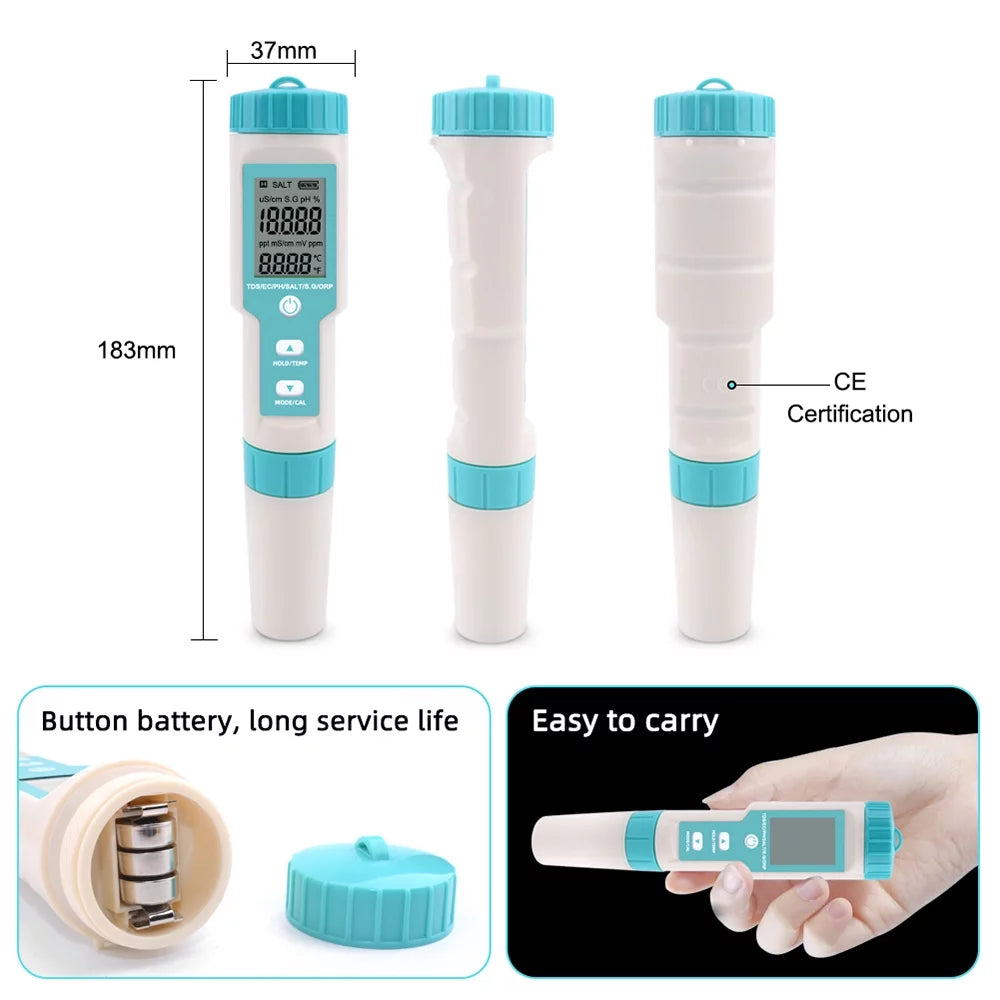 Salinity Monitor, 7 In 1 Pocket Water Quality Tester E76894