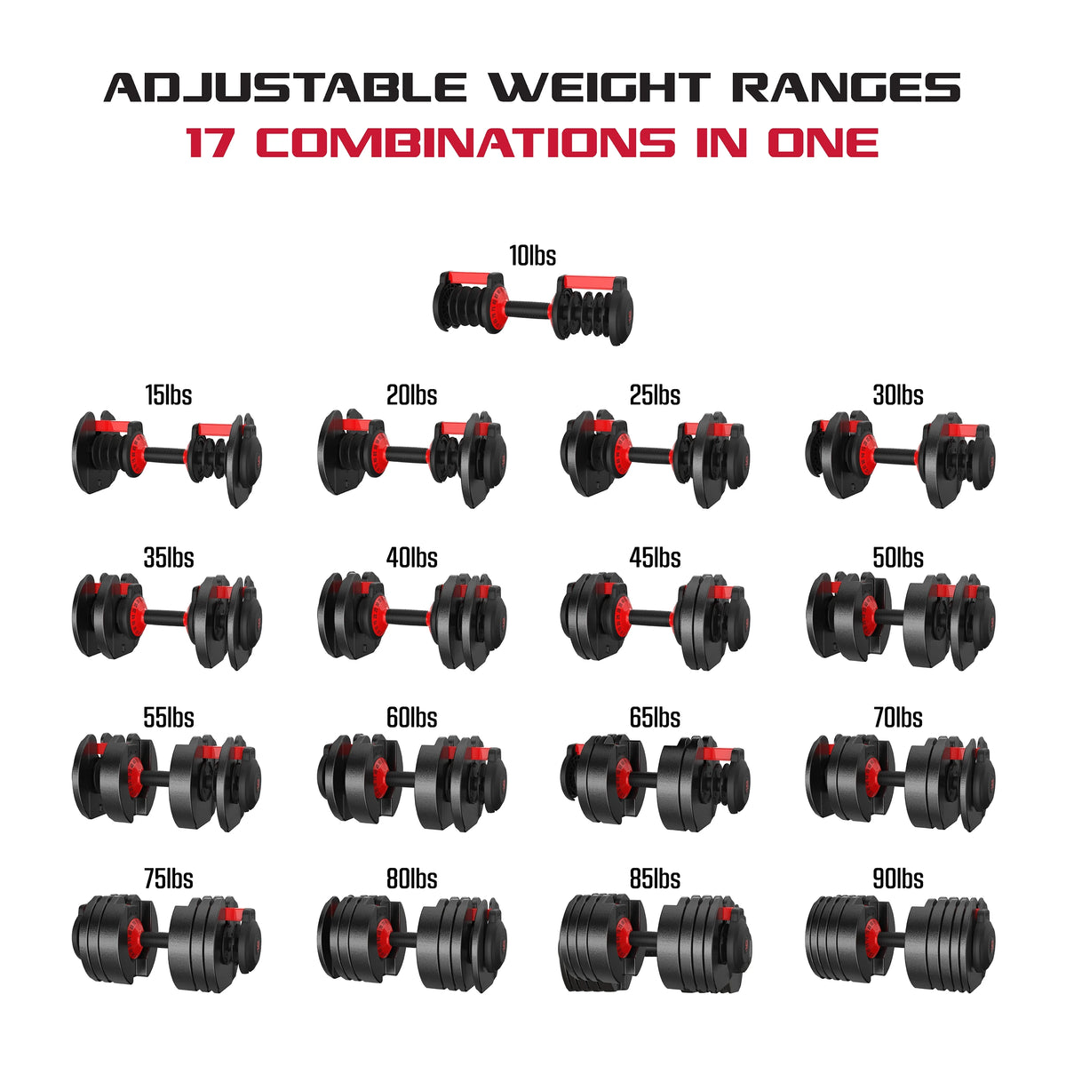 Adjustable Dumbbell 10-90 lbs Black X61625