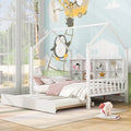 White Wooden Full Size House Bed with Trundle and Shelf R42078