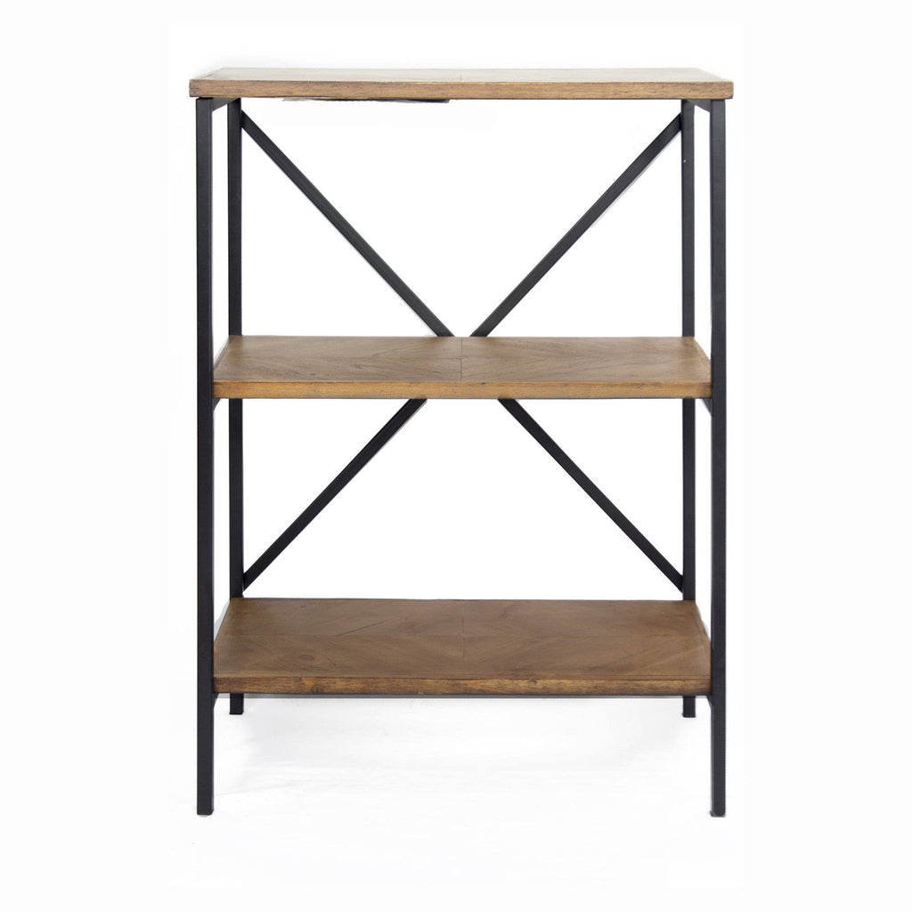 Brown Metal Wood Bookcase with 3 Shelves U6870